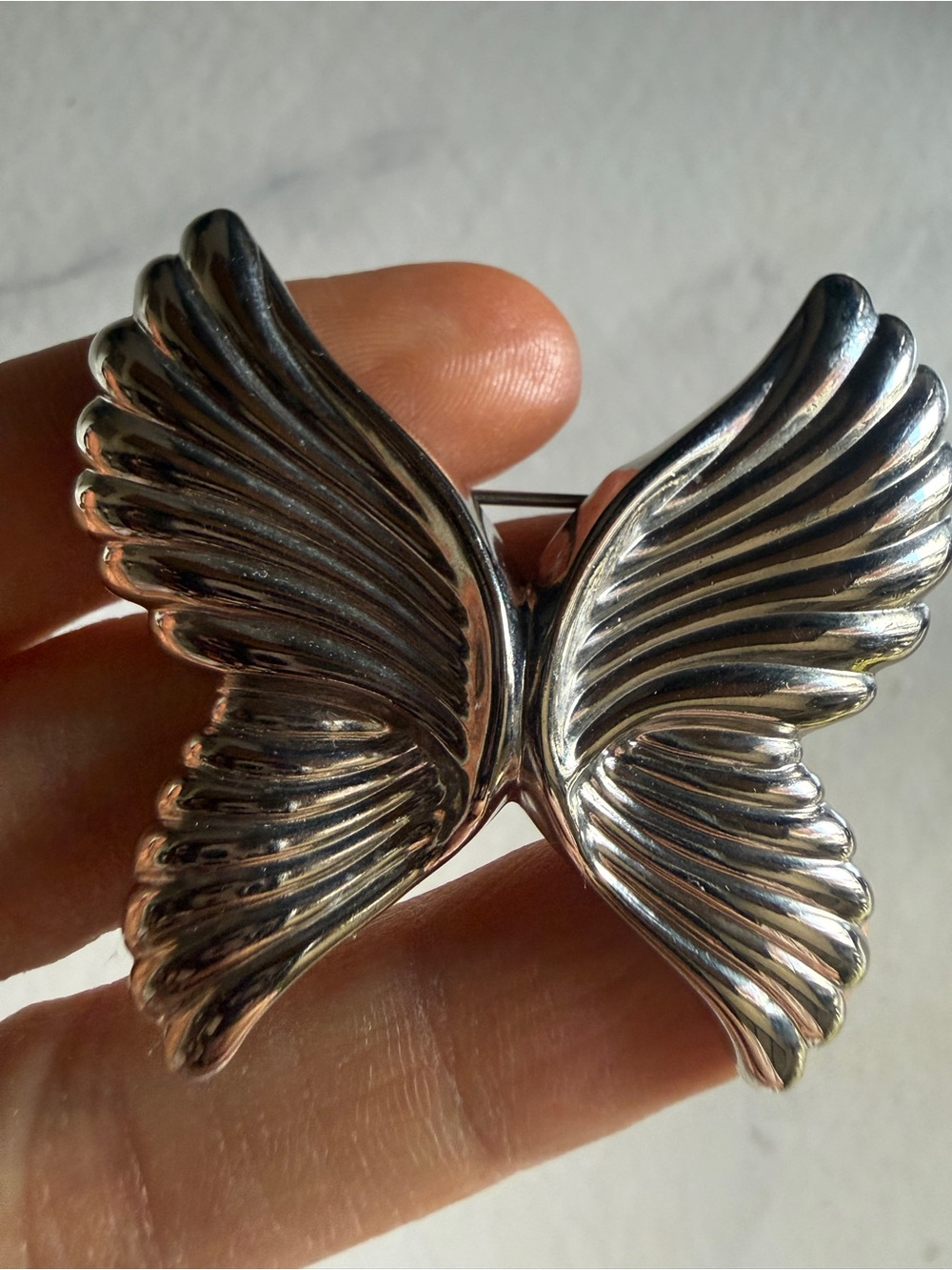 Vintage classic winged Polished Silver-Tone Butterfly Wing Brooch pin